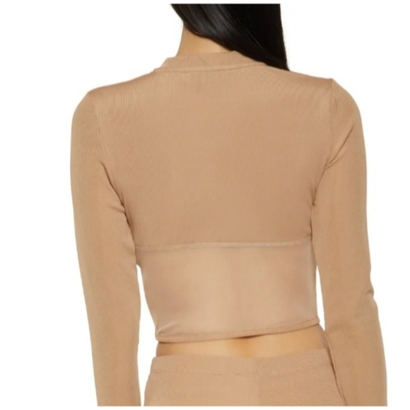 Long Sleeve NWOT Ribbed Knit Mesh Crop Top - Picture 3 of 5